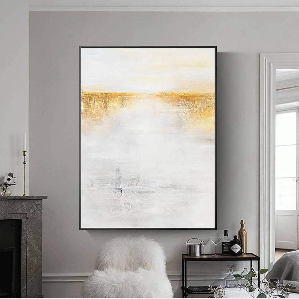 Golden Original Leaf Minimalist Abstract Canvas Artwork KCH7V